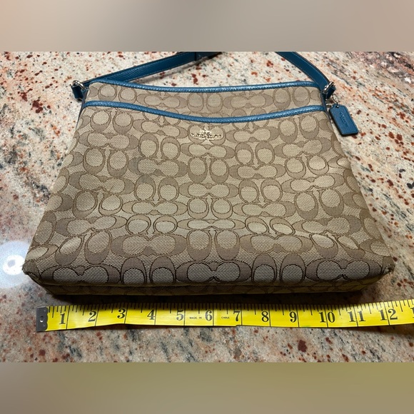 Coach New York Signature Canvas/Leather File Bag Crossbody Brown/Beige/Teal - Picture 13 of 16